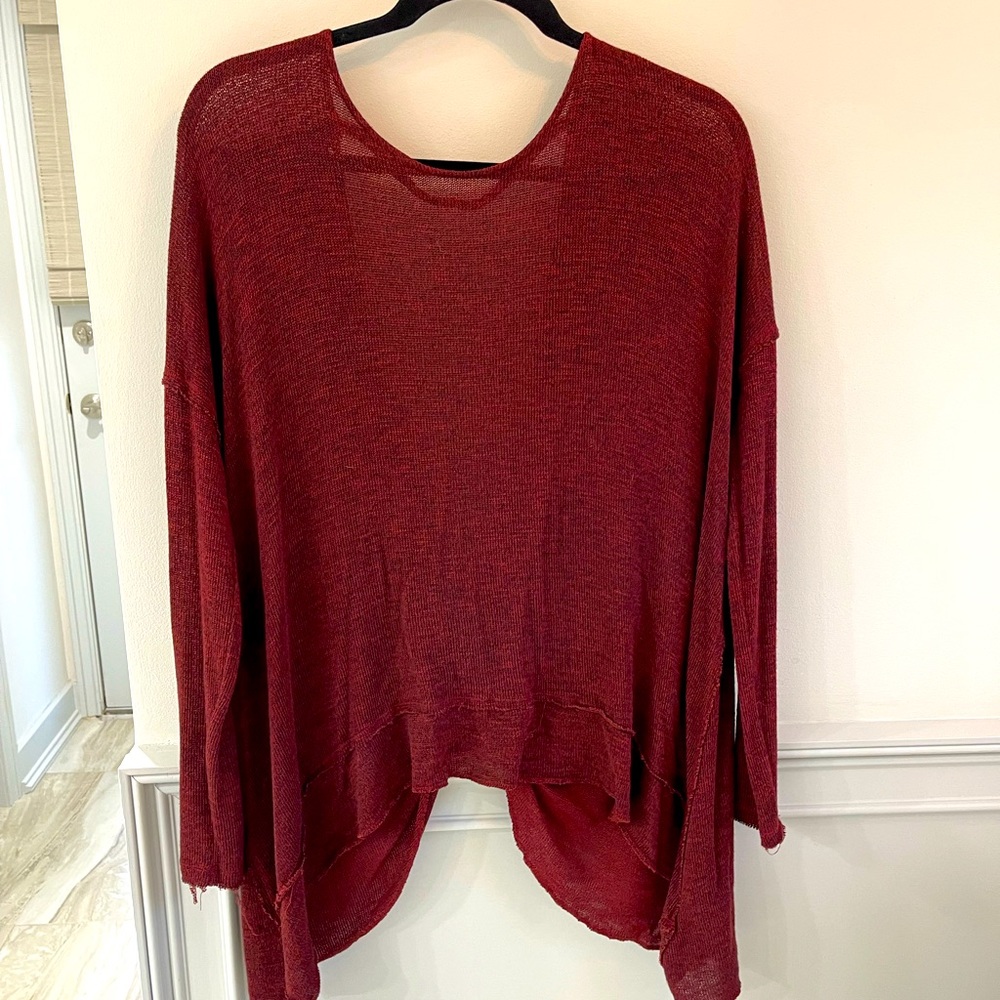Free People Oversized Backless Sweater Maroon Flowy Open Back Drape Drapey